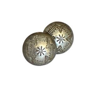 SIGNED Harold Lujan Sterling Silver Hand-Stamped Earrings Taos Southwest Studs